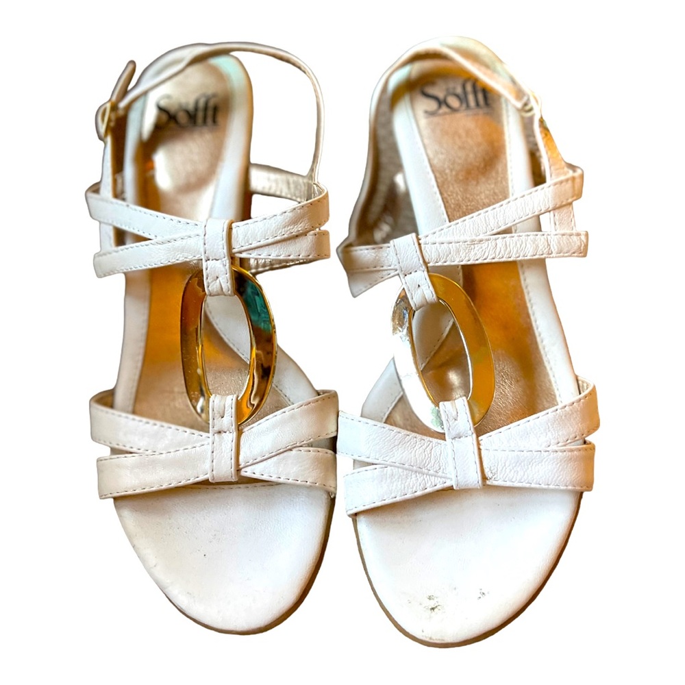 Sofft White Wedge Sandals with Gold‎ Detail 8